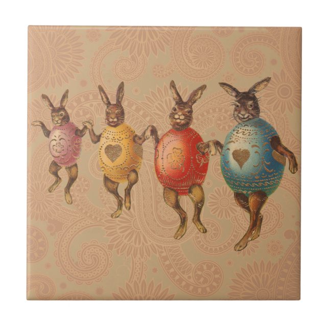 Easter Bunny Dancing Eggs Tile (Front)