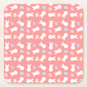 Easter Bunny Decorated Egg Pattern Square Paper Coaster