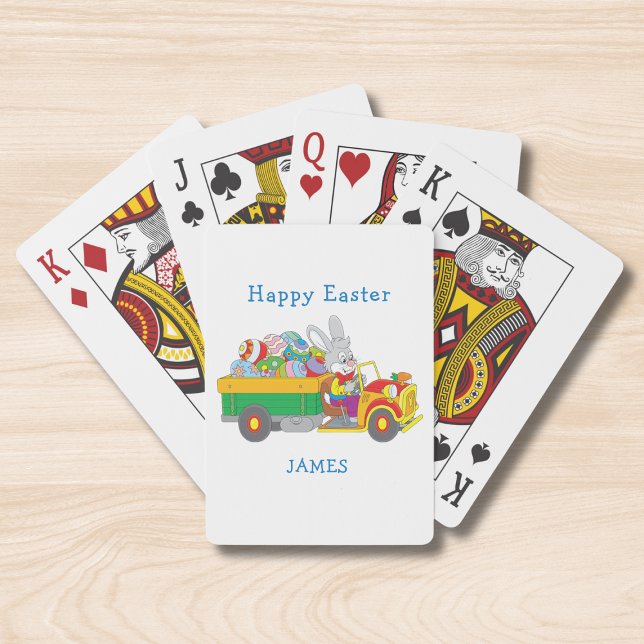 Easter Bunny Delivery Truck Personalized Name Playing Cards (Creator Uploaded)