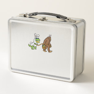 Easter Bunny Dino Bigfoot Sasquatch Trex Men Boys  Metal Lunch Box
