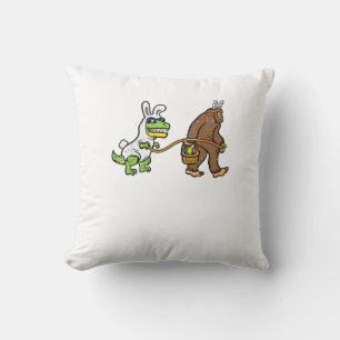 Easter Bunny Dino Bigfoot Sasquatch Trex Men Boys  Throw Pillow