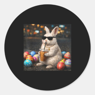 Easter bunny drinking iced cofffe men bunny easter classic round sticker
