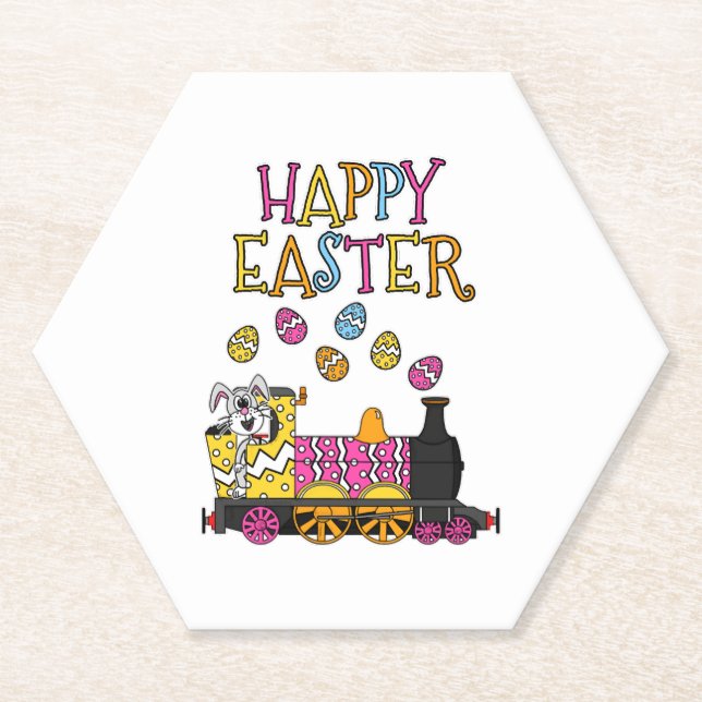 Easter Bunny Driving Steam Train Paper Coaster (Front)