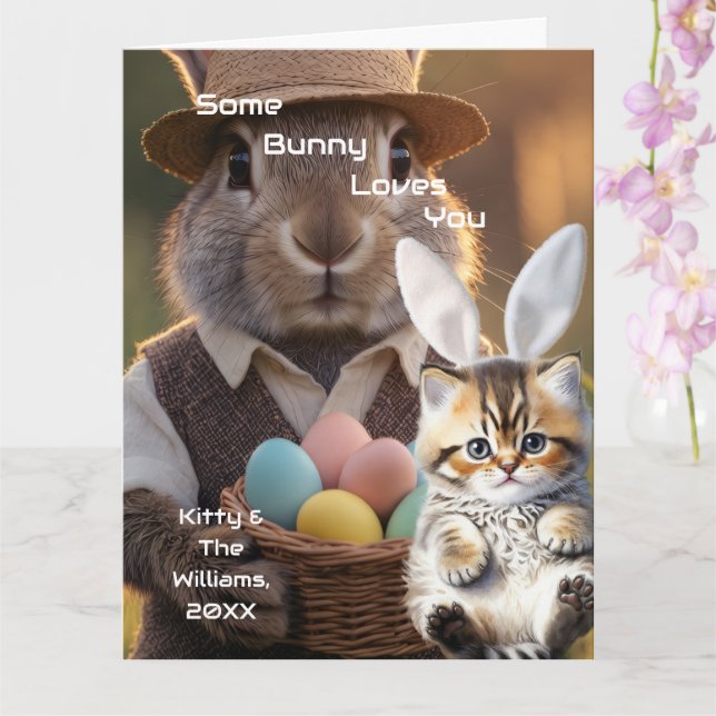 Easter Bunny Ears Cat Photo Customize  Card (Orchid)