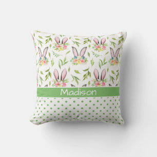 Easter Bunny Ears & Eggs Throw Pillow