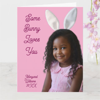 Easter Bunny Ears Girl Photo Customize Pink Card