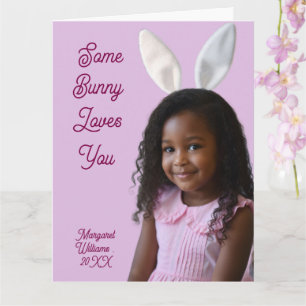 Easter Bunny Ears Girl Photo Customize Purple Card