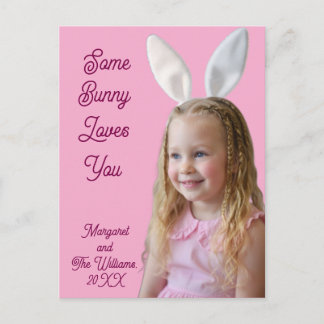Easter Bunny Ears Girl Photo Pale Purple Card