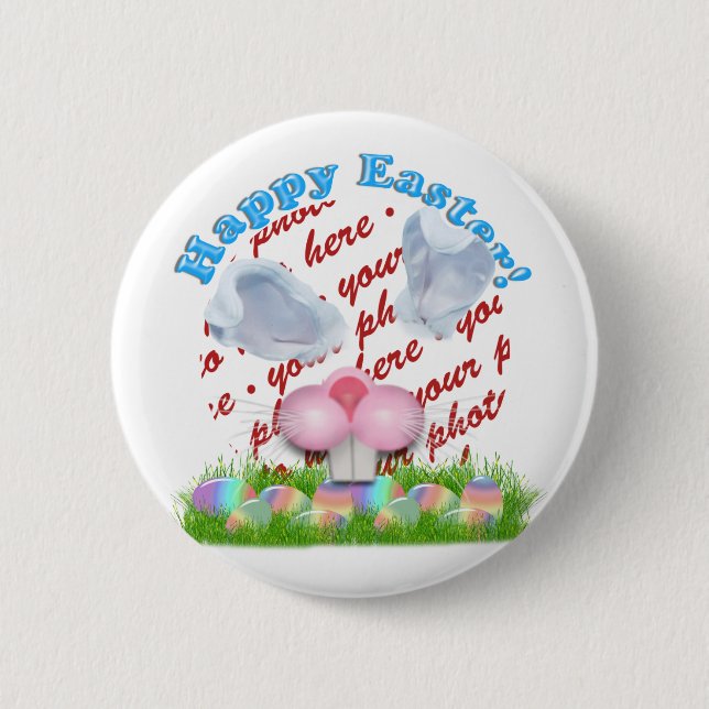 Easter Bunny (Ears & Nose Adjustable) Photo Frame 2 Inch Round Button (Front)
