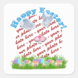 Easter Bunny (Ears & Nose Adjustable) Photo Frame Square Sticker