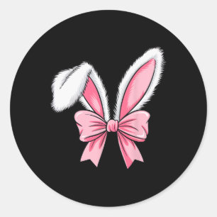 Easter Bunny Ears Pink Coquette Bow Easter Day Gir Classic Round Sticker