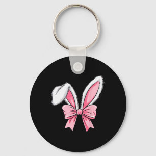 Easter Bunny Ears Pink Coquette Bow Easter Day Gir Keychain