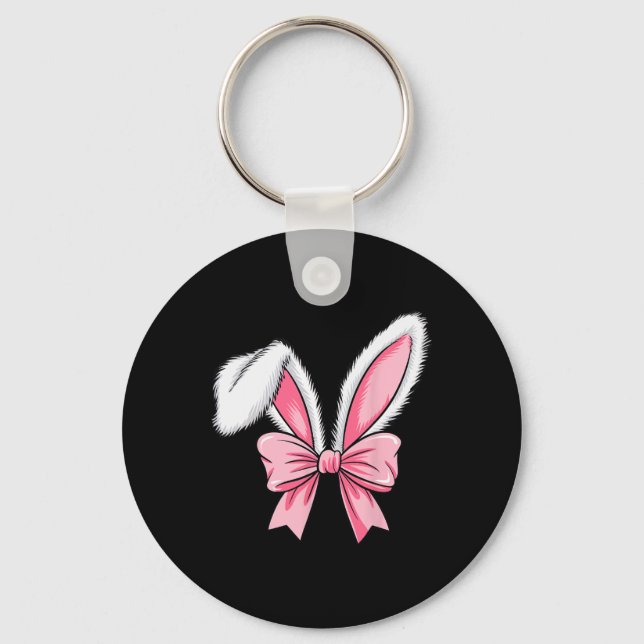 Easter Bunny Ears Pink Coquette Bow Easter Day Gir Keychain (Front)