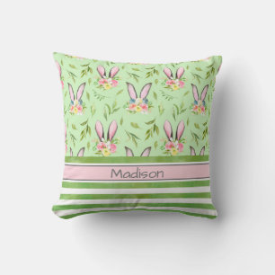 Easter Bunny Ears & Stripes  Throw Pillow