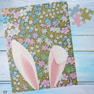 Easter Bunny Ears with Colorful Floral Background Jigsaw Puzzle