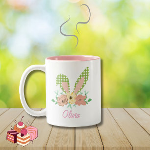 Easter bunny ears with custom name Two-Tone Coffee Mug