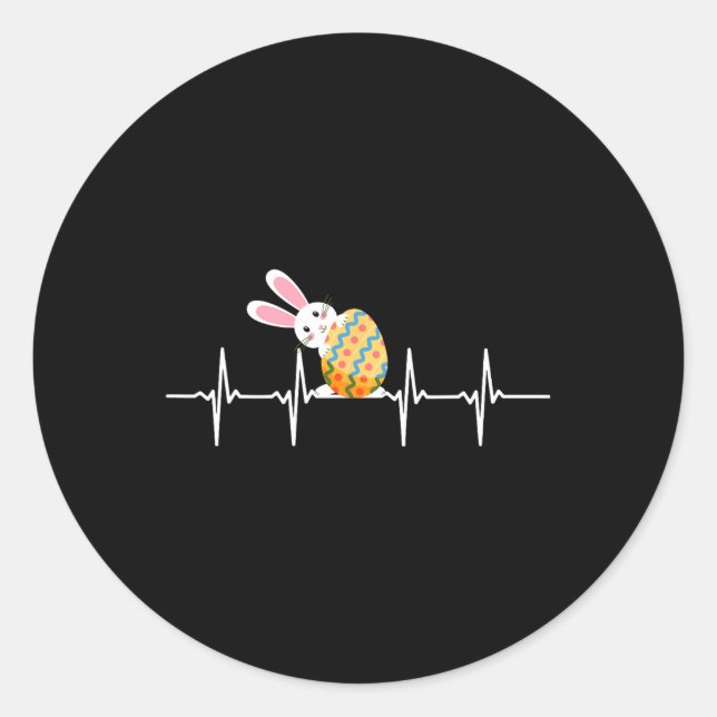 Easter Bunny Easter Egg Heartbeat Heart Rabbit Cut Classic Round Sticker (Front)