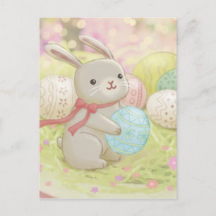 Easter Bunny & Easter Eggs Illustration Postcard