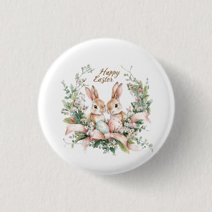 Easter Bunny, Egg, and Wreath 1 Inch Round Button