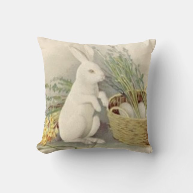 Easter Bunny Egg Basket Daffodil Jonquil Throw Pillow (Front)