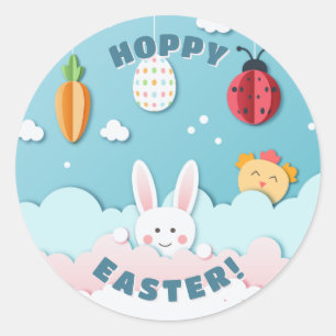 Easter Bunny, Egg, Carrot & Ladybug Cut-out Paper Classic Round Sticker