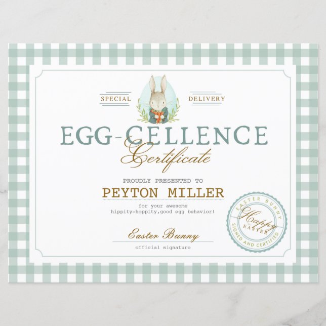 Easter Bunny Egg-cellence Certificate (Front)