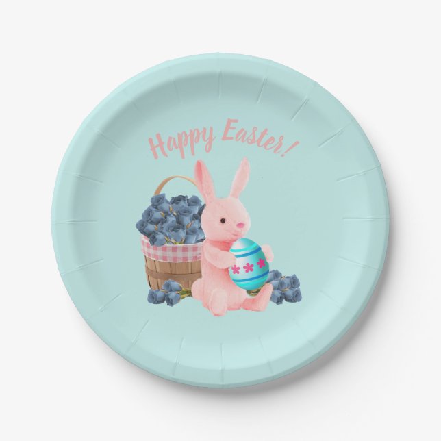 Easter Bunny, Egg, & Flower Basket Paper Plate (Front)
