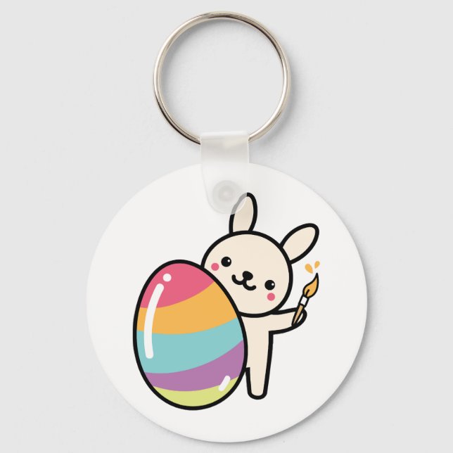 Easter Bunny Egg Painting Easter Egg Cute Adorable Keychain (Front)