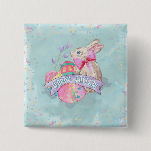Easter Bunny, Eggs and Confetti ID377 2 Inch Square Button