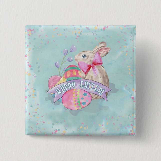 Easter Bunny, Eggs and Confetti ID377 2 Inch Square Button (Front)