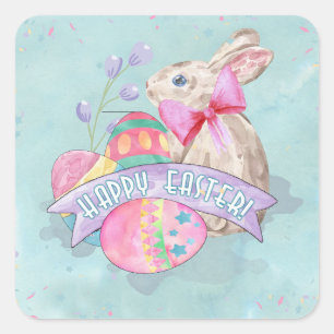 Easter Bunny, Eggs and Confetti ID377 Square Sticker