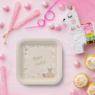 Easter Bunny, Eggs and Flowers  Hoppy Easter   Paper Plate