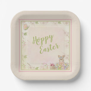 Easter Bunny, Eggs and Flowers  Hoppy Easter   Paper Plate