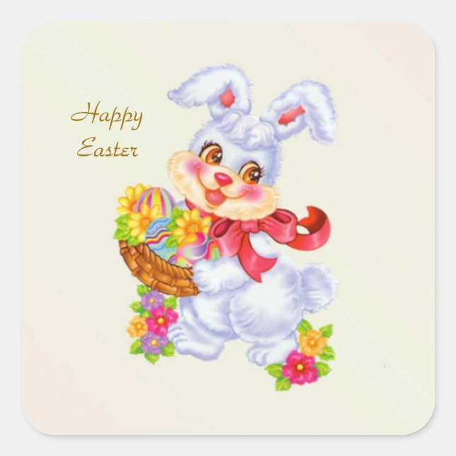 Easter Bunny, eggs and flowers Square Sticker (Front)