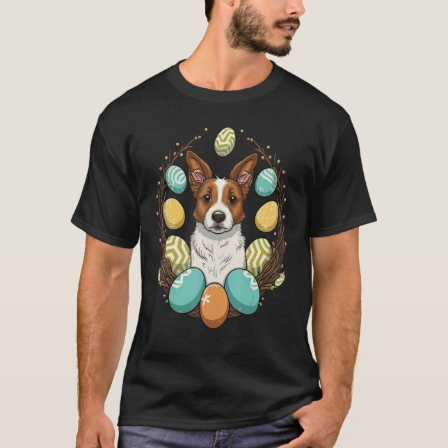 Easter Bunny Eggs Dog on Easter Jack Russell Terri T-Shirt (Front)