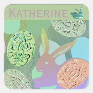 Easter Bunny Eggs "Happy Easter" Square Sticker