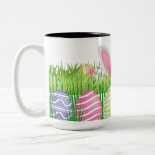 Easter Bunny Eggs Hunt Two-Tone Coffee Mug