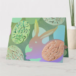 Easter Bunny Eggs on Blue Green Card