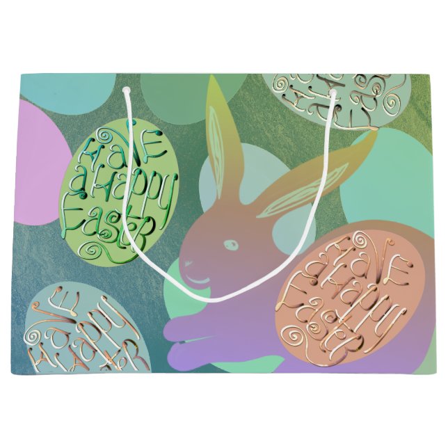 Easter Bunny Eggs on Blue Green Large Gift Bag (Front)