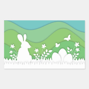 Easter bunny eggs papercut spring holiday nature sticker