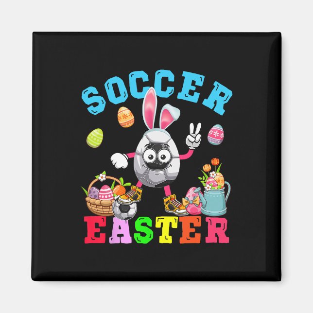 Easter Bunny Eggs Playing Soccer Costume Player  Magnet (Front)