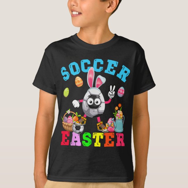 Easter Bunny Eggs Playing Soccer Costume Player  T-Shirt (Front)