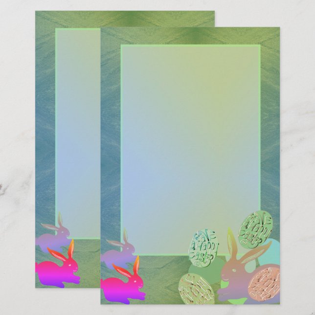 Easter Bunny Eggs Stationery (Front/Back)