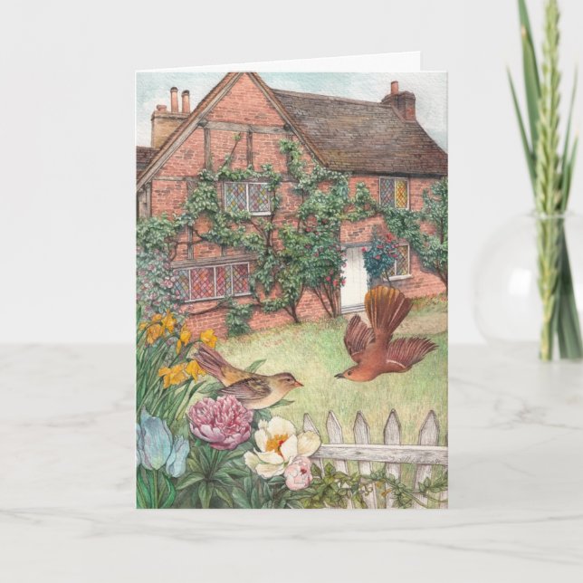 Easter Bunny English Cottage Spring Holiday Card (Front)