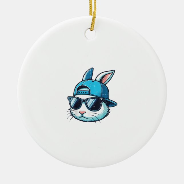 Easter Bunny Face Baseball Cap Sunglasses Rabbit B Ceramic Ornament (Front)