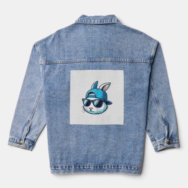 Easter Bunny Face Baseball Cap Sunglasses Rabbit B Denim Jacket (Back)