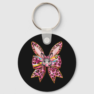 Easter Bunny Face Leopard Coquette Bow Easter Day  Keychain
