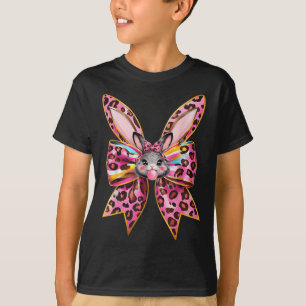 Easter Bunny Face Leopard Coquette Bow Easter Day T-Shirt