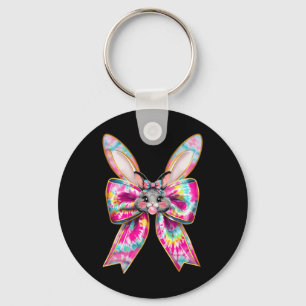 Easter Bunny Face Tie Dye Coquette Bow Easter Day Keychain