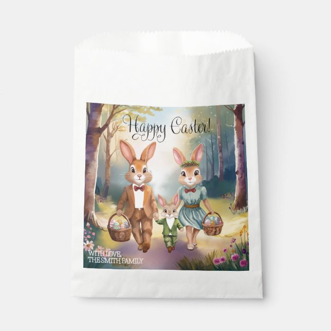 Easter Bunny Family Chasing Eggs - Watercolor Favour Bag (Front)
